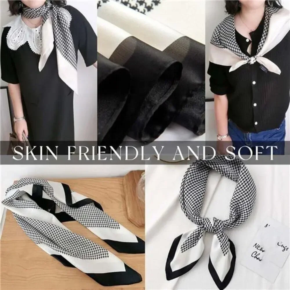 Hair Bandanas Scarf Lightweight Fashion Neck Silk Satin Head Black and White